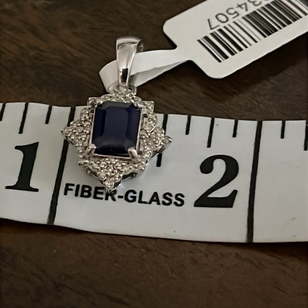 Genuine Natural Blue Sapphire With Tiny Diamonds Pendant in 925 Silver NWT - Picture 8 of 9